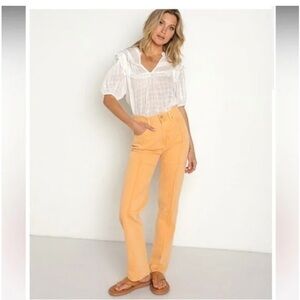 Pistola Exposed Seams Cassie Super High Rise Straight Jeans Fun yellow